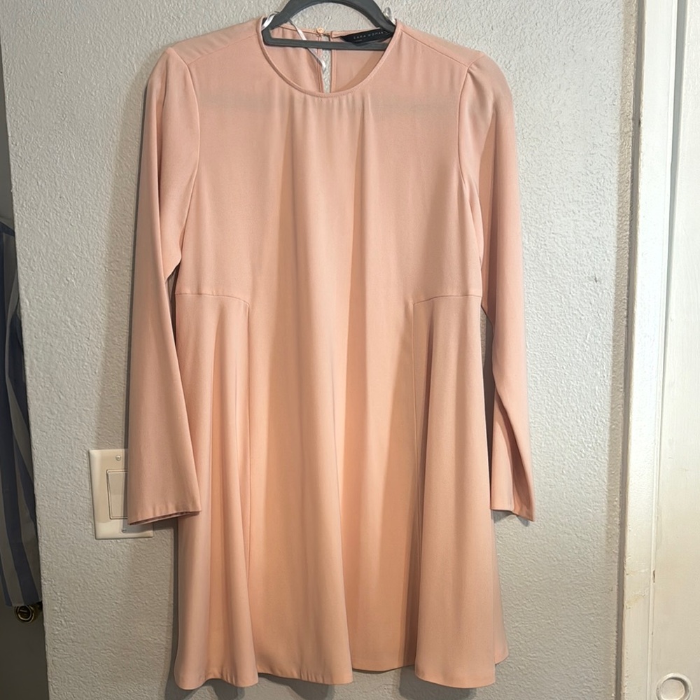 Zara Elegant Blush Pink Long Sleeve Dress